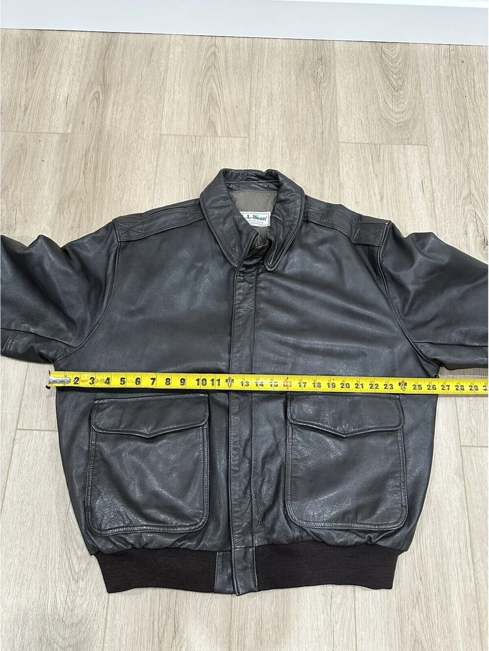 Vintage LL Bean Leather Bomber Jacket Mens XL Brown Flight Coat
